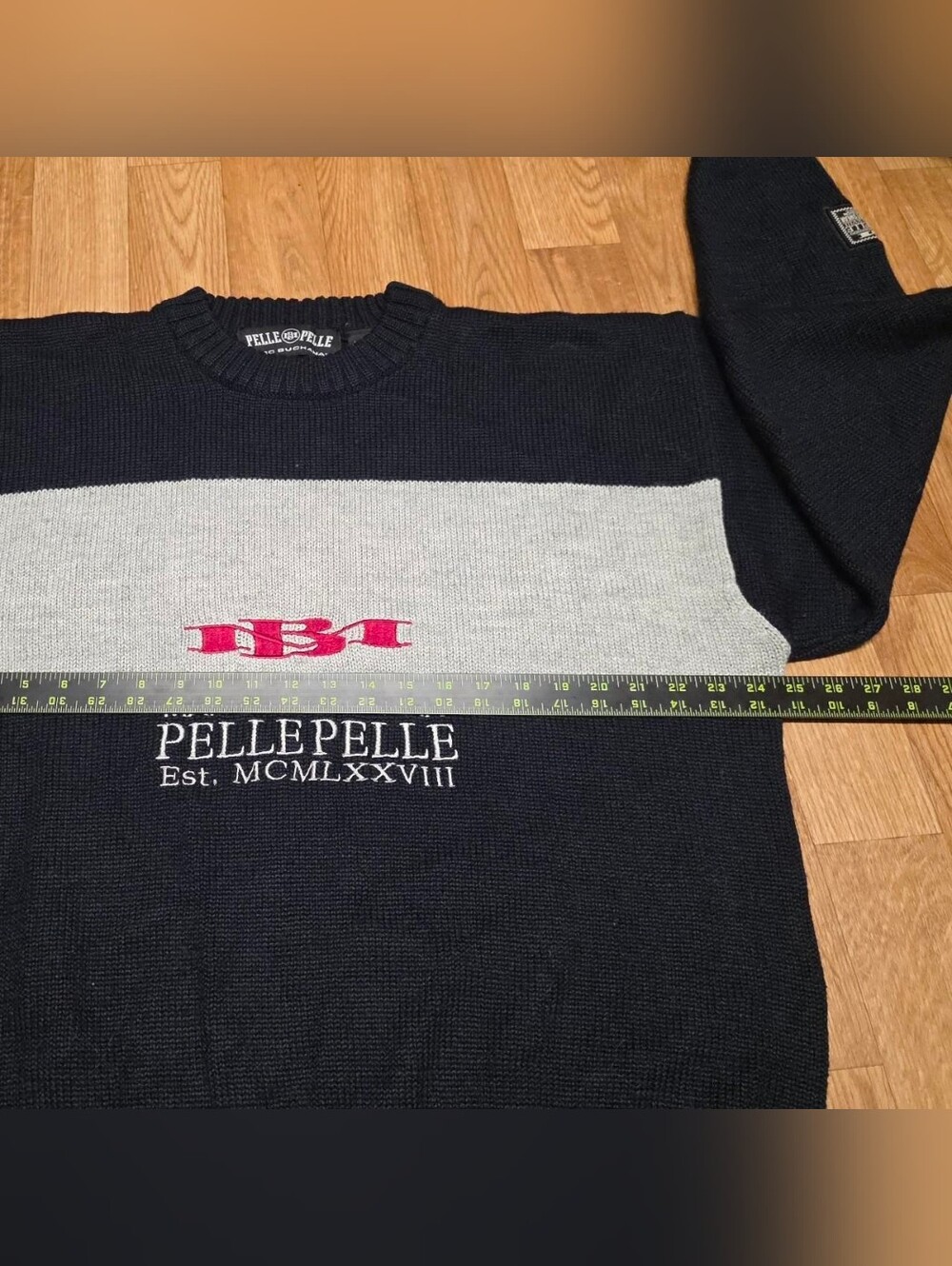 Vintage Pelle Pelle Marc Buchanan Knit Sweater 90s Y2K Embroidered Wool Blend XL - Picture 3 of 8